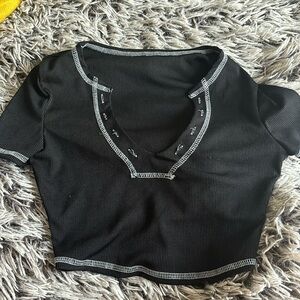 Black with White Stitching Crop Top